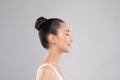 Side view of Beautiful Asian woman close eyes smile with clean and fresh skin Happiness and cheerful with positive emotional,isola Royalty Free Stock Photo