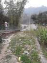 A side view of beautiful hanging bridge in Nepal