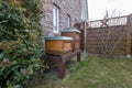 Side view of beehives in the garden