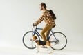 side view of bicycler with dog Royalty Free Stock Photo