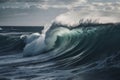 Side view at big ocean wave, created with generative AI Royalty Free Stock Photo