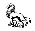 Vector drawing. Lion and lamb walks together Royalty Free Stock Photo