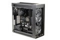 Side view big tower, PC case, chassis, inside motherboard, CPU, fan, SSD, memory, power supply unit with cables, isolated on Royalty Free Stock Photo