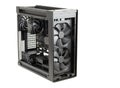 Side view big tower, PC case, chassis, inside motherboard, CPU, fan, SSD, memory, power supply unit with cables, isolated on Royalty Free Stock Photo