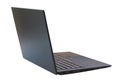 Side view of black laptop with black screen isolated on white ba Royalty Free Stock Photo