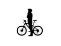 Side view on black silhouette of cyclist fastening a protective bicycle helmet on white background. Male bicyclist Royalty Free Stock Photo