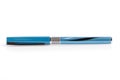 Side view of a blue ballpoint pen, isolated on a white background. Close-up Royalty Free Stock Photo