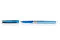 Side view of a blue ballpoint pen, isolated on a white background. Close-up Royalty Free Stock Photo