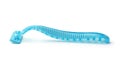 Side view of blue disposable plastic razor