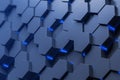 Side view of blue hexagon pattern wall Royalty Free Stock Photo