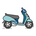 Side view blue scooter illustration. Linear art.