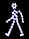 Side view of a blue walking glowing human silhouette