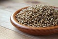 Side on view of a bowl full of malted barley grains Royalty Free Stock Photo