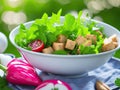 side view of bowl of radish salad garnished. ai generative