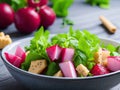 side view of bowl of radish salad garnished. ai generative