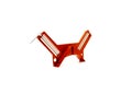 Side view brand new corner clamp in red enamel finish with 90-degree angle hold, steel lead screws, sliding t-handles made of cast