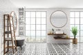 Side view of brick bathroom interior, tub and sink Royalty Free Stock Photo