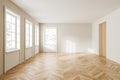 Side view on bright empty room interior with panoramic windows Royalty Free Stock Photo