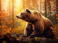 Side view of a brown bear in a forest in fall season Royalty Free Stock Photo