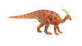 Side view brown Parasaurolophus toy on white background