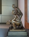 Side view of the Broyles Award Trophy in the Hall of Honors on the campus of the University of Arkansas in Fayetteville.