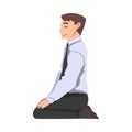 Side View of Businesman Kneeling on Floor Cartoon Vector Illustration