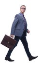 Side view business man holding brief case and walking Royalty Free Stock Photo