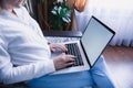 Side view. business man working on laptop computer. Royalty Free Stock Photo