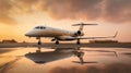 Side view of a business private jet airplane parked outside. Luxury business jet ready for boarding. Royalty Free Stock Photo