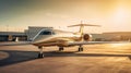 Side view of a business private jet airplane parked outside. Luxury business jet ready for boarding. Royalty Free Stock Photo
