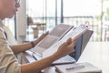 Side view of businessman reading financial documents Royalty Free Stock Photo