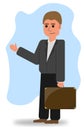 Side view of a businessman, with a suitcase in his hand, walking forward Royalty Free Stock Photo