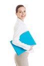 Side view businesswoman holding binder