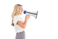 Side view of a businesswoman with megaphone Royalty Free Stock Photo