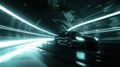A side view of a car moving through a tunnel its headlights leaving a trail of light that stretches out behind it. The Royalty Free Stock Photo