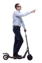 side view. casual man with electric scooter looking at you Royalty Free Stock Photo