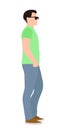 Side view of a casual young man standing with his hands on his hips and looking away Royalty Free Stock Photo