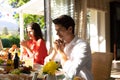 Family eating outside together in summer Royalty Free Stock Photo