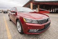 Side view of cherry red business sedan car Royalty Free Stock Photo