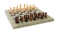 Side view chess board with chess pieces