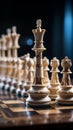 Side view of a chessboard illustrates a strategic business concept with figures