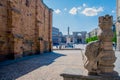 Side view of church in Avila, Spain St Peter Chuech and square with walls at background