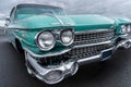 Side view of a classic american car from the fifties. Low angle Royalty Free Stock Photo