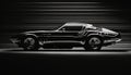 Side view of a classic muscle car with light trails and black and white color vibe Royalty Free Stock Photo