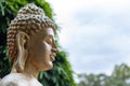 Side view close up of Buddha face with beautiful sky in the background. Buddhism and religion concept Royalty Free Stock Photo