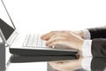 Side view.close up. businessman typing on laptop. Royalty Free Stock Photo