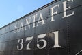 Side view close-up of a Santa Fe 3751 Steam Locomotive Train