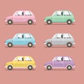 Side View Of Colorful Sedan Cars.