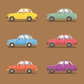 Side View Of Colorful Sedan Cars.