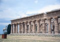 Side view of the columns of the Temple of Neptune, excavations of Paestum, Cilento, Campania, Italy